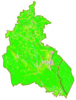 Mapa konturowa gminy Logatec, blisko centrum po prawej na dole znajduje się punkt z opisem „Logatec”