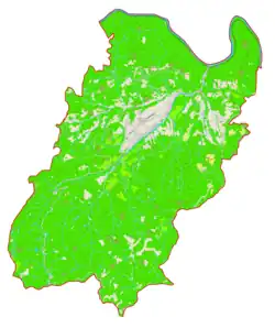 Mapa konturowa gminy Lovrenc na Pohorju, u góry po prawej znajduje się punkt z opisem „Ruta”