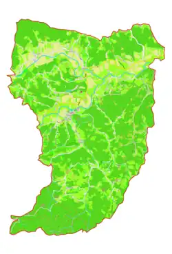 Mapa konturowa gminy Makole, na dole nieco na lewo znajduje się punkt z opisem „Stari Grad”