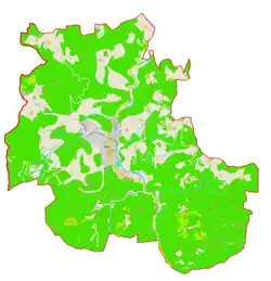 Mapa konturowa gminy Mežica, po prawej nieco na dole znajduje się punkt z opisem „Plat”