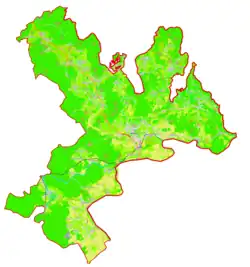 Mapa konturowa gminy Metlika, na dole po lewej znajduje się punkt z opisem „Boginja vas”