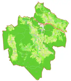 Mapa konturowa gminy Mirna Peč, blisko centrum na dole znajduje się punkt z opisem „Goriška vas”