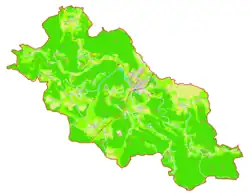 Mapa konturowa gminy Mirna, u góry po lewej znajduje się punkt z opisem „Cirnik”