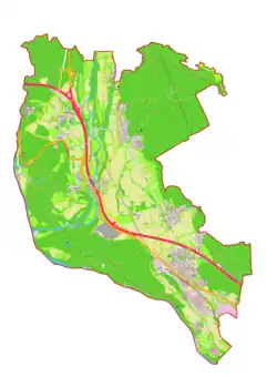 Mapa konturowa gminy Naklo, blisko centrum na prawo znajduje się punkt z opisem „Strahinj”
