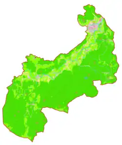 Mapa konturowa gminy Nazarje, blisko centrum na prawo znajduje się punkt z opisem „Potok”