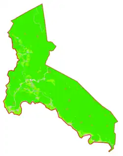 Mapa konturowa gminy Osilnica, na dole po lewej znajduje się punkt z opisem „Osilnica”