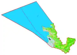 Mapa konturowa gminy Piran, w centrum znajduje się punkt z opisem „PortorožPortorose”