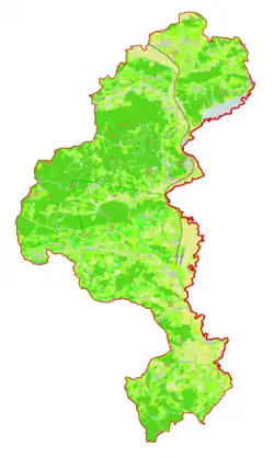 Mapa konturowa gminy Podčetrtek, blisko centrum na prawo u góry znajduje się punkt z opisem „Podčetrtek”