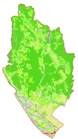 Mapa konturowa gminy Polzela, po prawej nieco na dole znajduje się punkt z opisem „Založe”