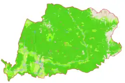 Mapa konturowa gminy Preddvor, na dole po lewej znajduje się punkt z opisem „Preddvor”