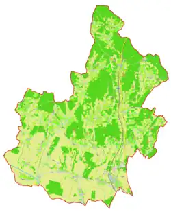 Mapa konturowa gminy Puconci, po lewej nieco na dole znajduje się punkt z opisem „Beznovci”