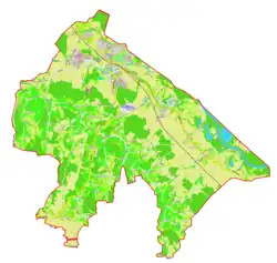 Mapa konturowa gminy Radenci, u góry nieco na lewo znajduje się punkt z opisem „Boračeva”