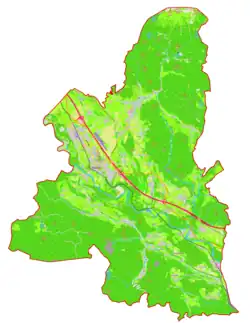 Mapa konturowa gminy Radovljica, blisko centrum u góry znajduje się punkt z opisem „Zgoša”