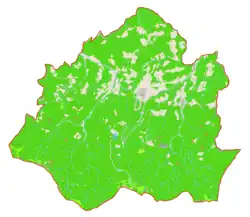 Mapa konturowa gminy Ribnica na Pohorju, w centrum znajduje się punkt z opisem „Ribnica na Pohorju”