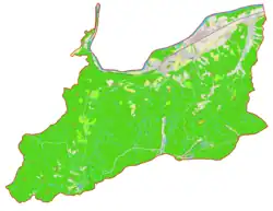 Mapa konturowa gminy Ruše, u góry po prawej znajduje się punkt z opisem „Ruše”