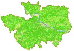 Mapa konturowa gminy Sevnica, u góry nieco na lewo znajduje się punkt z opisem „Loka pri Zidanem Mostu”