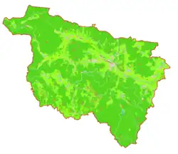 Mapa konturowa gminy Sodražica, blisko centrum na lewo u góry znajduje się punkt z opisem „Globel”