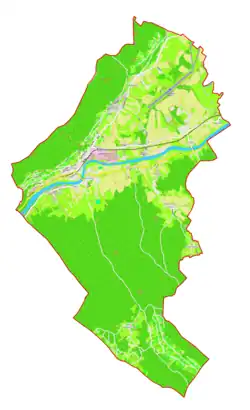 Mapa konturowa gminy Straža, w centrum znajduje się punkt z opisem „Jurka vas”