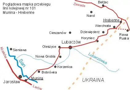 Mapa przebiegu linii kolejowej 101