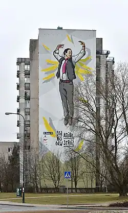 Mural upamiętniający Stanisława Anioła (Roman Wilhelmi) przy ulicy Kazury 10 w Warszawie