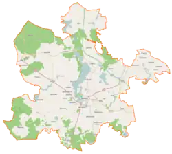 Mapa konturowa gminy Myślibórz, blisko centrum po prawej na dole znajduje się punkt z opisem „Renice”