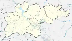 Mapa konturowa powiatu myszkowskiego, na dole nieco na lewo znajduje się punkt z opisem „Pińczyce”