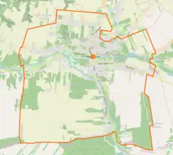 Mapa konturowa Nałęczowa, u góry nieco na prawo znajduje się punkt z opisem „Pałuby”