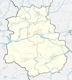 Mapa konturowa powiatu nakielskiego, na dole po prawej znajduje się punkt z opisem „Szubin”