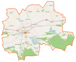 Mapa konturowa gminy Nakło nad Notecią, po prawej znajduje się punkt z opisem „Las Minikowski”