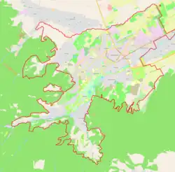 Mapa konturowa Nalczyka, w centrum znajduje się punkt z opisem „Stadion Spartak”