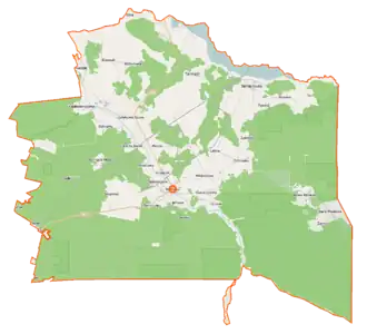 Mapa konturowa gminy Narewka, po lewej znajduje się punkt z opisem „Gnilec”