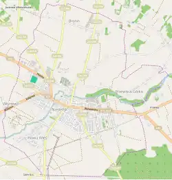 Mapa konturowa Nasielska, na dole znajduje się punkt z opisem „Nasielsk Miasto”