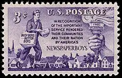 Amerykański znaczek pocztowy przedstawiający gazeciarza (1952)