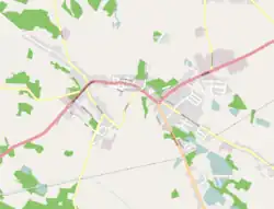 Mapa konturowa Niemodlina, w centrum znajduje się punkt z opisem „Browar Niemodlin”