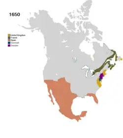 Kolonizacja Ameryki Północnej w 1650 roku