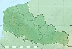 Mapa konturowa Nord-Pas-de-Calais, blisko lewej krawiędzi u góry znajduje się punkt z opisem „Cap Gris-Nez”