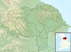 Mapa konturowa North Yorkshire, w centrum znajduje się punkt z opisem „źródło”, natomiast blisko dolnej krawiędzi po prawej znajduje się punkt z opisem „ujście”
