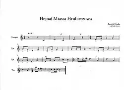 Notacja muzyczna Hejnału Hrubieszowa