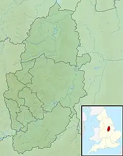 Mapa konturowa Nottinghamshire, po lewej znajduje się punkt z opisem „źródło”, natomiast na dole po lewej znajduje się punkt z opisem „ujście”