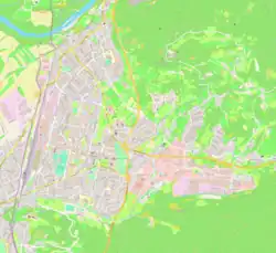 Mapa konturowa Novej Goricy, po lewej nieco na dole znajduje się punkt z opisem „Športni park Nova Gorica”