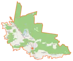 Mapa konturowa gminy Nowa Wieś Wielka, po lewej nieco u góry znajduje się punkt z opisem „Stryszek”