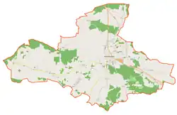 Mapa konturowa gminy Nowe Miasteczko, blisko centrum na prawo znajduje się punkt z opisem „Nowe Miasteczko”