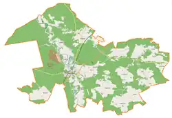 Mapa konturowa gminy Nowogród Bobrzański, po lewej nieco u góry znajduje się punkt z opisem „Krzywaniec”