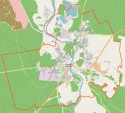 Mapa konturowa Nowogrodu Bobrzańskiego, w centrum znajduje się punkt z opisem „Krzystkowice”