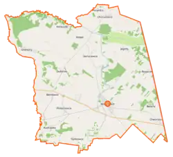 Mapa konturowa gminy Nowy Dwór, na dole po lewej znajduje się punkt z opisem „Butrymowce”