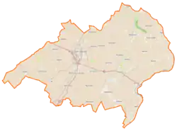 Mapa konturowa gminy Nowy Dwór Gdański, w centrum znajduje się punkt z opisem „Kmiecin”