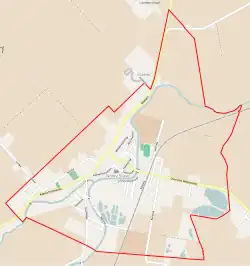 Mapa konturowa Nowego Stawu, na dole znajduje się punkt z opisem „Nowy Staw Wąskotorowy”