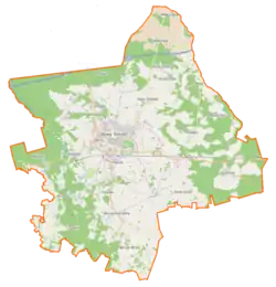 Mapa konturowa gminy Nowy Tomyśl, na dole znajduje się punkt z opisem „Boruja Nowa”