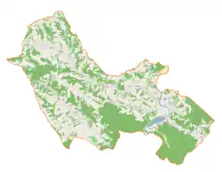 Mapa konturowa gminy Nozdrzec, po prawej nieco na dole znajduje się punkt z opisem „Siedliska”