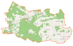 Mapa konturowa gminy Nurzec-Stacja, na dole po lewej znajduje się punkt z opisem „Grabarka-Klasztor”